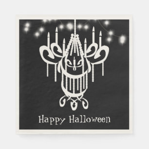 Servilleta De Papel Feliz Halloween Candilero Negro y Blanco