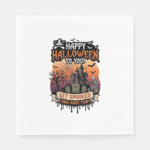 Servilleta De Papel Feliz Halloween Casa Embrujada Esqueleto Murciélag