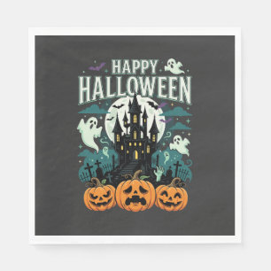 Servilleta De Papel Feliz Halloween Castillo Embrujado Fantasmas y Cal