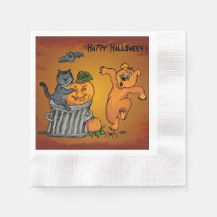 Servilleta De Papel Feliz Halloween con gatos, perro y araña