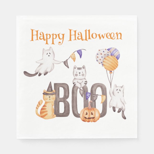 Servilleta De Papel Feliz Halloween | CUTE KITTENS & BOO (Anverso)