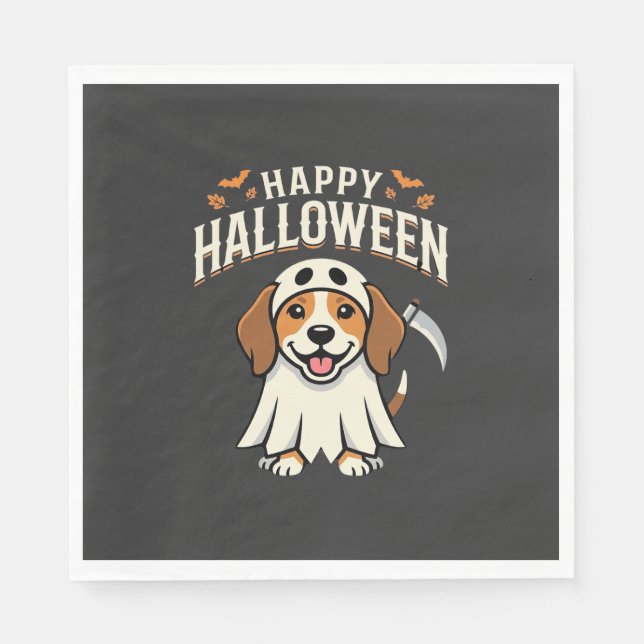 Servilleta De Papel Feliz Halloween Diseño de perro Beagle_1 (Anverso)