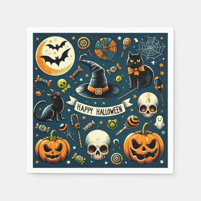Servilleta De Papel Feliz Halloween Diversión y Terrorífico (Anverso)