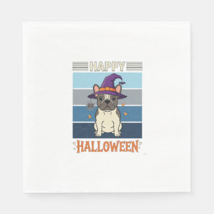 Servilleta De Papel Feliz Halloween French Bulldog Bruja Telaraña Cara