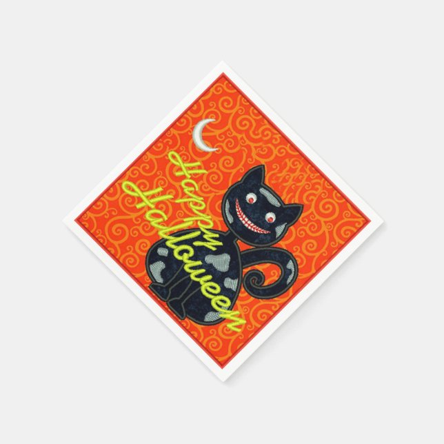 Servilleta De Papel "Feliz Halloween" Gato Negro (Borde)
