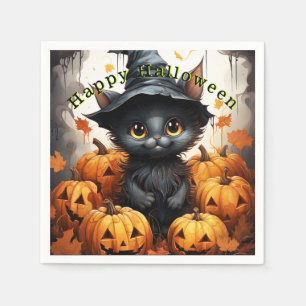 Servilleta De Papel Feliz Halloween Gatos Negros Calabazas