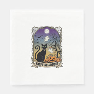 Servilleta De Papel Feliz Halloween Gatos Negros Fantasmas Calabazas_1