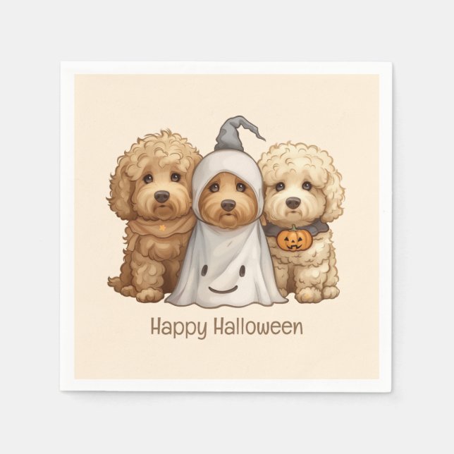 Servilleta De Papel Feliz Halloween Goldendoodle Dogs (Anverso)