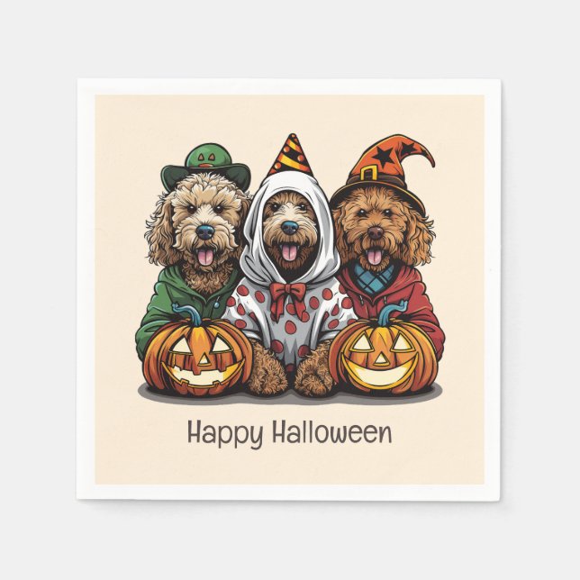 Servilleta De Papel Feliz Halloween Goldendoodle Dogs (Anverso)