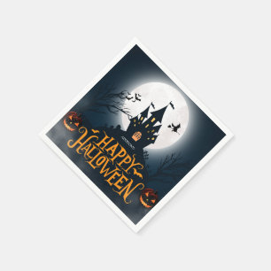 Servilleta De Papel Feliz Halloween Ilustrativo de Negro y Naranja