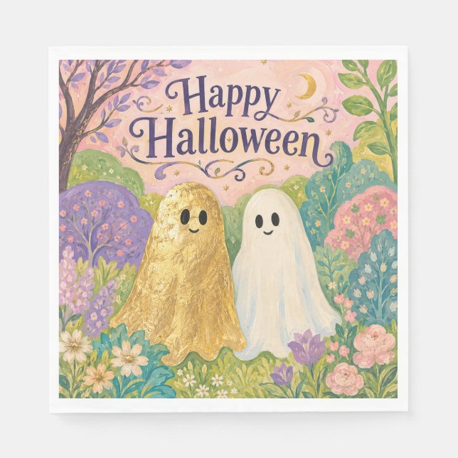 Servilleta De Papel Feliz Halloween Jardín de Flores Fantasma Lindo (Anverso)