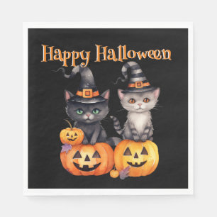 Servilleta De Papel Feliz Halloween KITTENS & PUMPKINS en negro