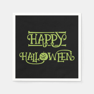 Servilleta De Papel Feliz Halloween Letra negra y verde espeluznante