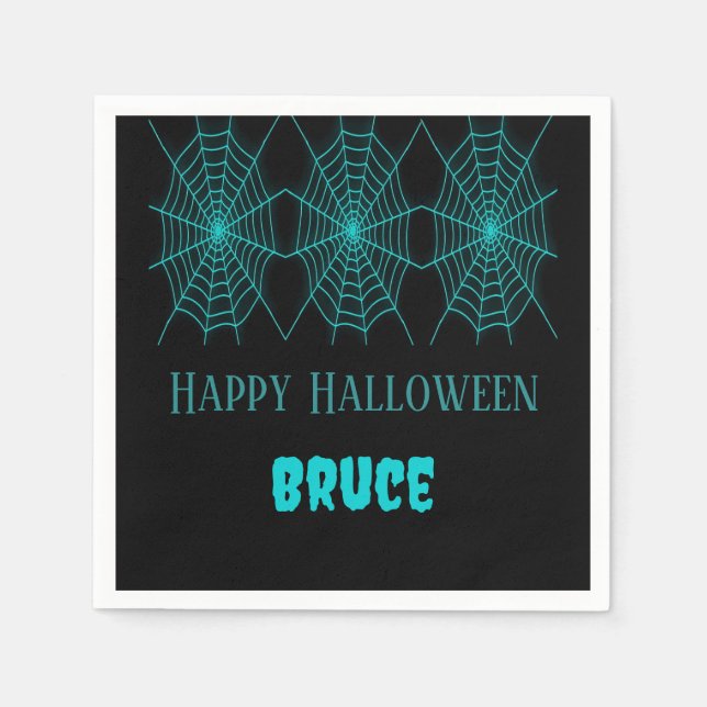 Servilleta De Papel Feliz Halloween neurona azul spiderweb negro (Anverso)