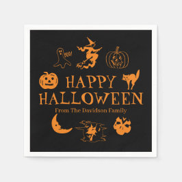 Servilleta De Papel Feliz Halloween nombre personalizado naranja negro