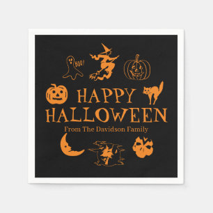 Servilleta De Papel Feliz Halloween nombre personalizado naranja negro