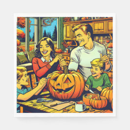 Servilleta De Papel Feliz Halloween Nostalgic Family Carving Pumpkins