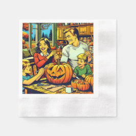 Servilleta De Papel Feliz Halloween Nostalgic Family Carving Pumpkins
