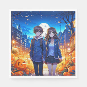Servilleta De Papel Feliz Halloween   Pareja Anime sosteniendo manos