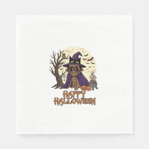 Servilleta De Papel Feliz Halloween Pug Sombrero de Bruja Caldero Cala