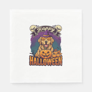 Servilleta De Papel Feliz Halloween Retriever Dorado Sombrero de Bruja