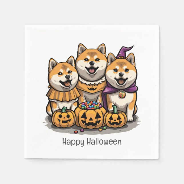 Servilleta De Papel Feliz Halloween Shiba Inu Dogs (Anverso)