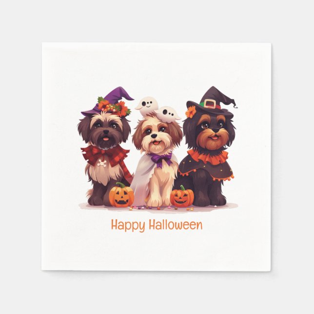 Servilleta De Papel Feliz Halloween Shih Tzu Dogs (Anverso)
