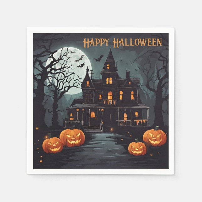 Servilleta De Papel Feliz Halloween Spooky Haunty House (Anverso)