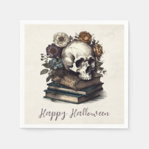 Feliz Halloween Vintage Skull Books Dark Academia