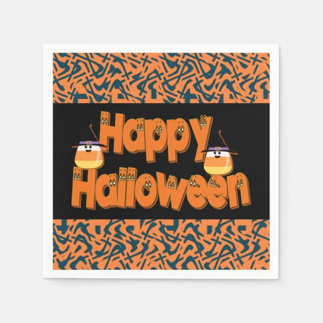 Servilleta De Papel Feliz Halloween Whimsical Text Napkins (Anverso)