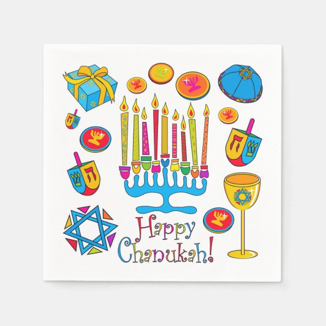 Servilleta De Papel Feliz Hanukkah - Chanukah Napkin (Anverso)