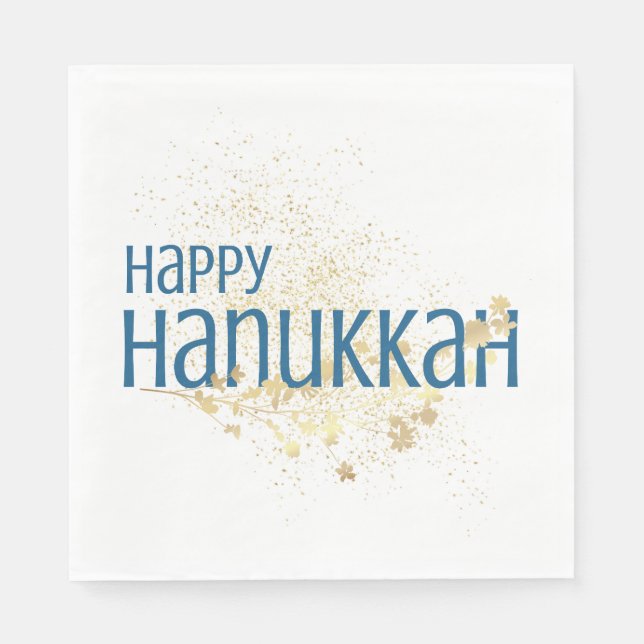 Servilleta De Papel Feliz Hanukkah (con oliage de oro) (Anverso)