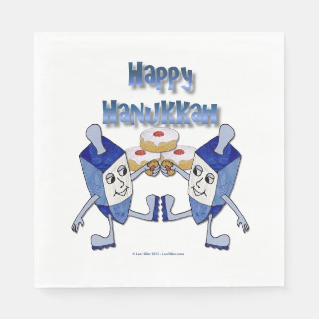 Servilleta De Papel Feliz Hanukkah Dancing Dreides Doughnut Napkins (Anverso)