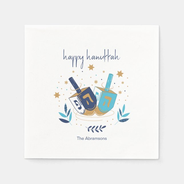 Servilleta De Papel Feliz Hanukkah Floral Dreidel (Anverso)