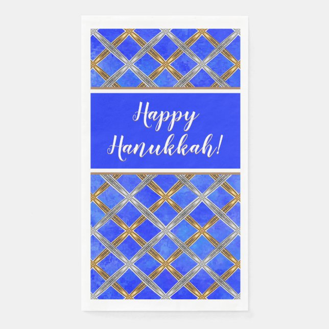 Servilleta De Papel Feliz Hanukkah Gold, Silver y White Laces (Anverso)