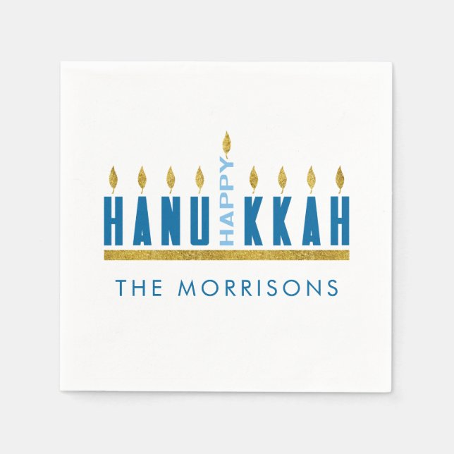 Servilleta De Papel Feliz Hanukkah | Menorah Personalizada (Anverso)
