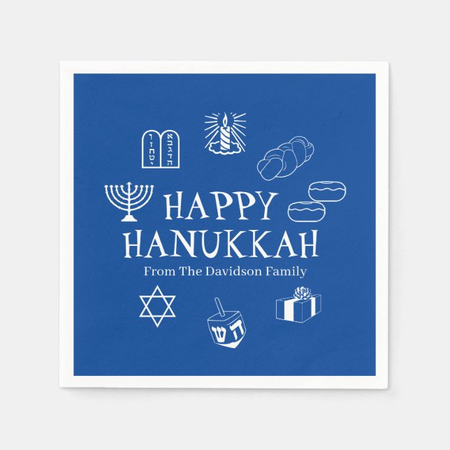 Servilleta De Papel Feliz Hanukkah nombre de familia de personalizados (Anverso)