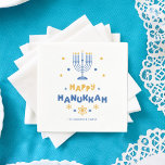 Servilleta De Papel "Feliz Hanukkah" personalizado<br><div class="desc">Diseño festivo personalizado Happy Hanukkah.</div>