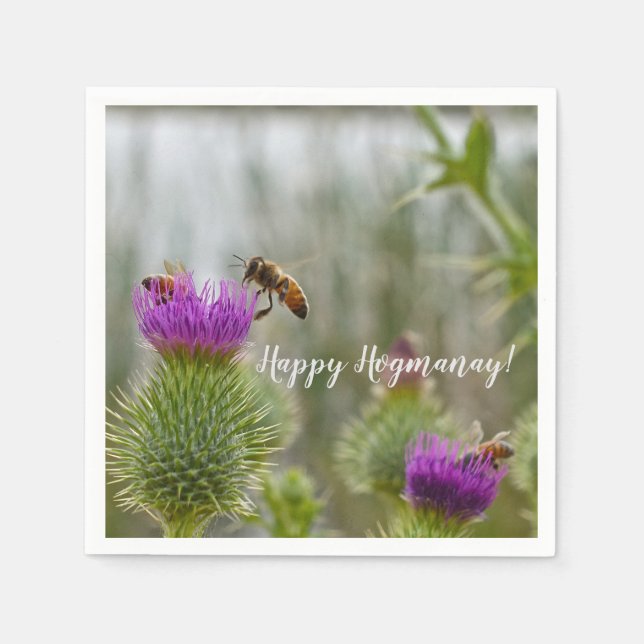 Servilleta De Papel Feliz Hogmanay Fiesta Escocia Thistle Honey Beis (Anverso)