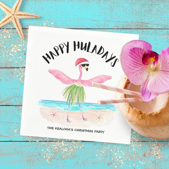 Servilleta De Papel Feliz Huladays Flamingo Tropical Beach Navidades (Subido por el creador)