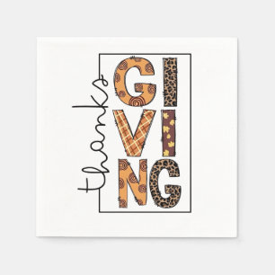 Servilleta De Papel Feliz leopardo de Acción de Gracias, imprimió Turq