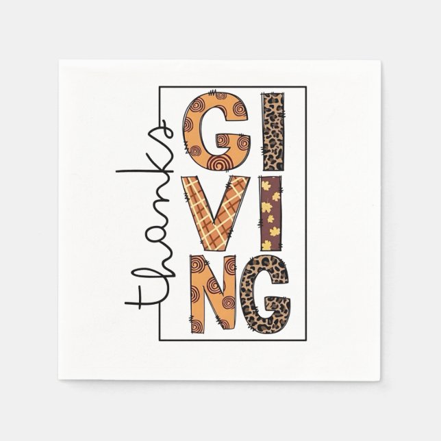 Servilleta De Papel Feliz leopardo de Acción de Gracias, imprimió Turq (Anverso)