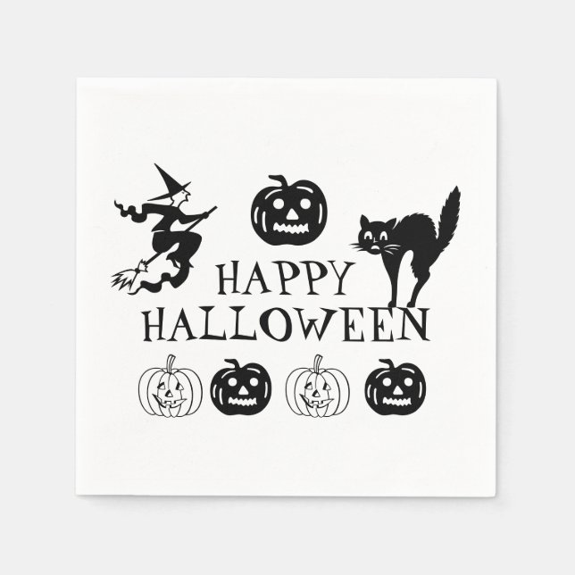Servilleta De Papel Feliz libro blanco negro de Halloween (Anverso)