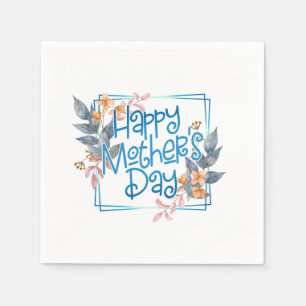 Servilleta De Papel Feliz marco floral del día de la madre  Papel