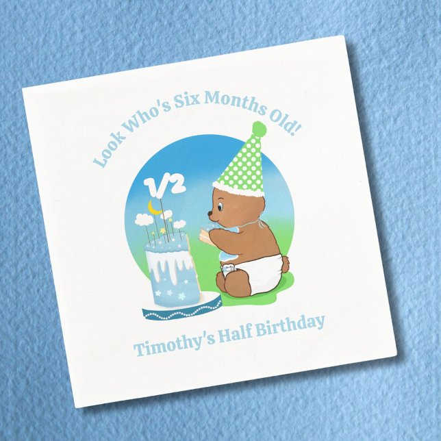 Servilleta De Papel Feliz medio cumpleaños, oso bebé con Fiesta de pas (Subido por el creador)
