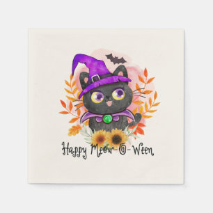 Servilleta De Papel Feliz Meow-o-ween-Black Witch Cat