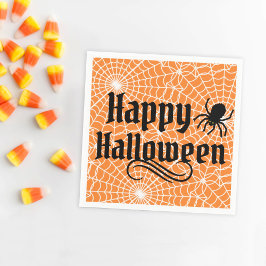 Servilleta De Papel Feliz Naranja de Halloween asustado araña negra