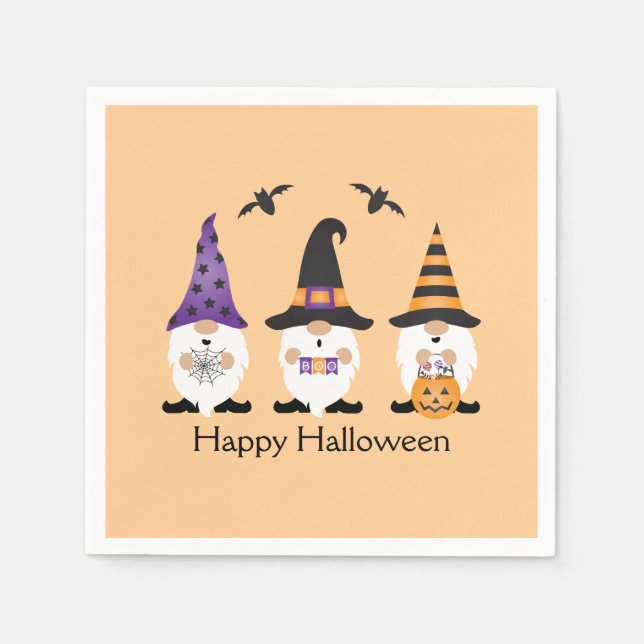 Servilleta De Papel Feliz Naranja púrpura de Halloween Gnomes (Anverso)