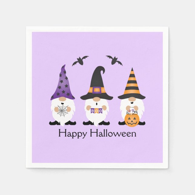 Servilleta De Papel Feliz Naranja púrpura de Halloween Gnomes (Anverso)
