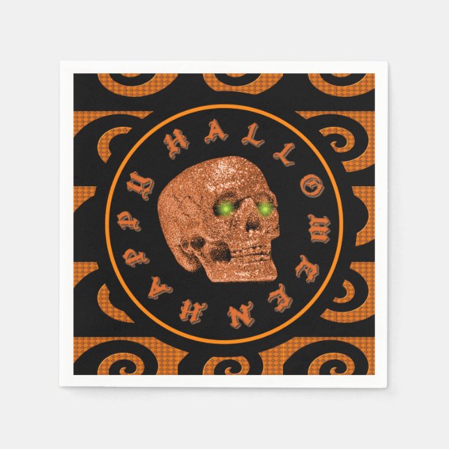 Servilleta De Papel Feliz Naranja Skull de Halloween (Anverso)